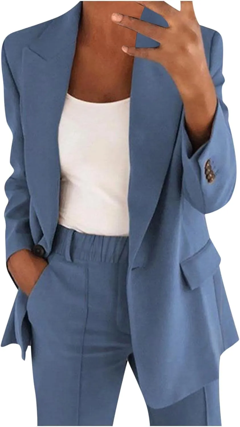 Business Casual Clothes for Women Fashion Suits Two Piece Outfits Dressy Blazer and Wide Leg Pant Plus Size Suit Sets