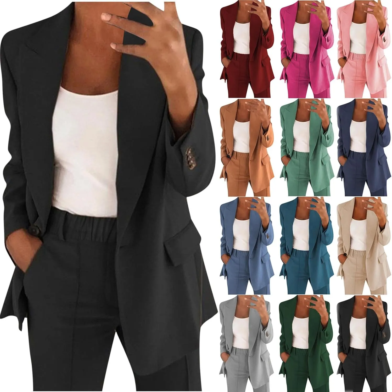 Business Casual Clothes for Women Fashion Suits Two Piece Outfits Dressy Blazer and Wide Leg Pant Plus Size Suit Sets