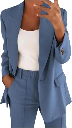 Business Casual Clothes for Women Fashion Suits Two Piece Outfits Dressy Blazer and Wide Leg Pant Plus Size Suit Sets