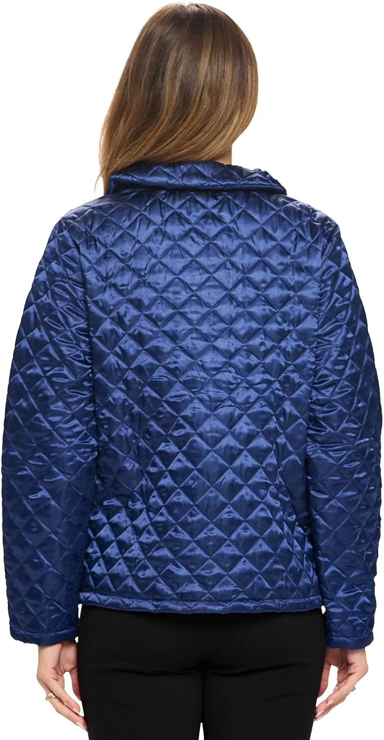 Casual Nights Quilted Bed Jackets for Women, Satin-Look Button Front Sleep Jacket Top with Pockets