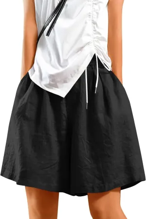Casual Shorts for Women Dressy Drawstring High Waist Wide Leg 2025 Summer Beach Ruffle Solid Color Outfits with 2 Pockets