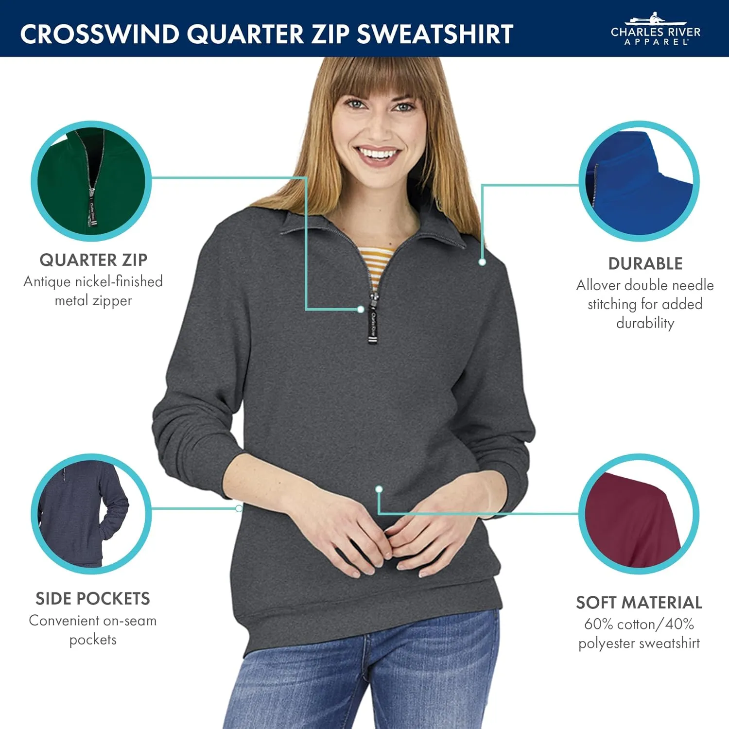 Charles River Apparel Men's Crosswind Quarter Zip Sweatshirt (Regular & Big-Tall Sizes)