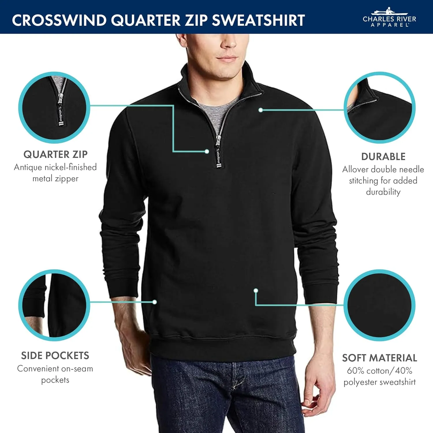 Charles River Apparel Men's Crosswind Quarter Zip Sweatshirt (Regular & Big-Tall Sizes)