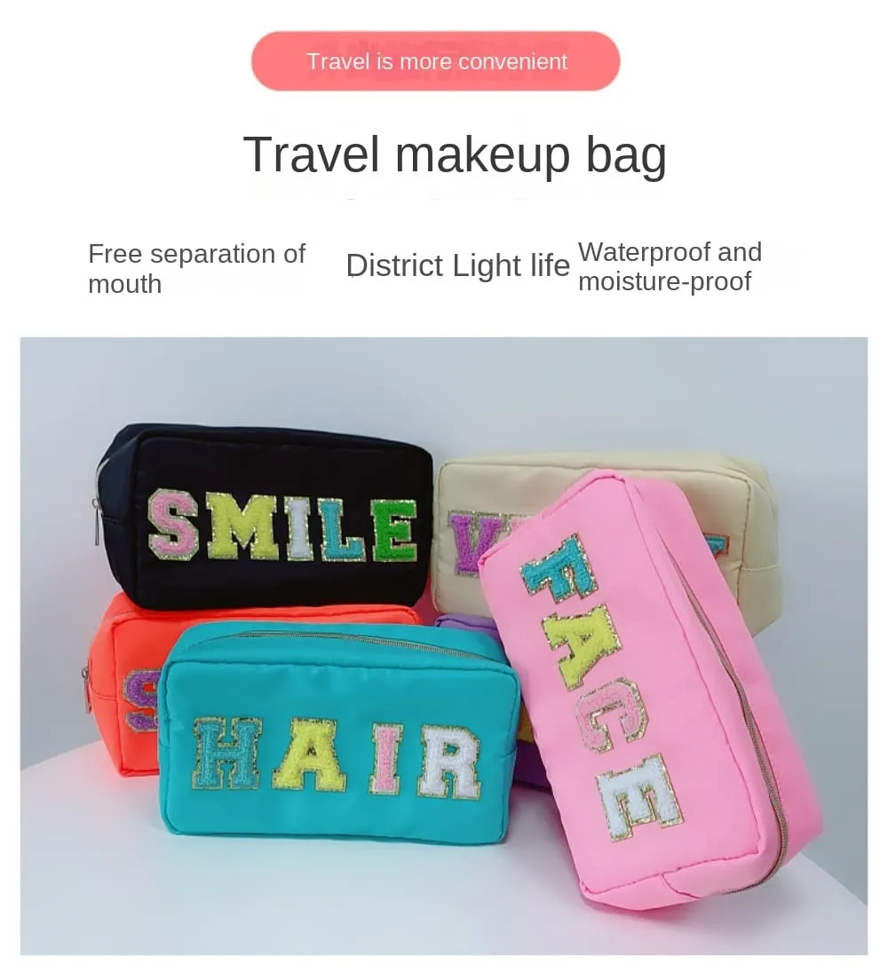 Chenille Letter Toiletry Bag for Women Hanging Toiletry Bag Water Resistant Cosmetic Makeup Bag Travel Organizer (Emerald (excluding embroidery))