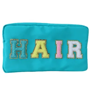 Chenille Letter Toiletry Bag for Women Hanging Toiletry Bag Water Resistant Cosmetic Makeup Bag Travel Organizer (Emerald (excluding embroidery))