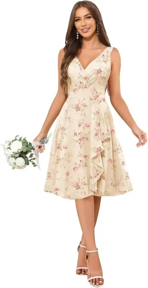 Chiffon Short Bridesmaid Dresses for Women V-Neck A-Line Ruffle Formal Dress Evening Gowns