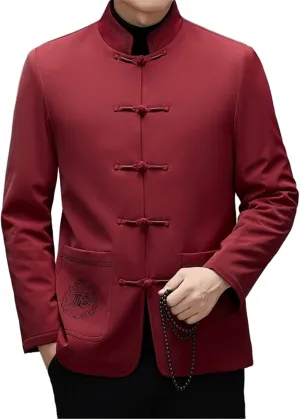 Chinese-Style Men's Coat with Stand-Up Collar and Warm, Retro Cotton-Padded Tang Suit