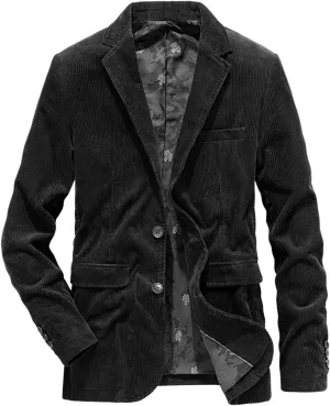 chouyatou Men's Vintage Casual Work Wear Corduroy Suit Blazer Jacket Sport Coat