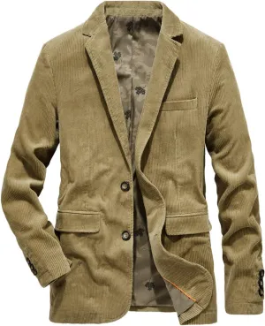 chouyatou Men's Vintage Casual Work Wear Corduroy Suit Blazer Jacket Sport Coat