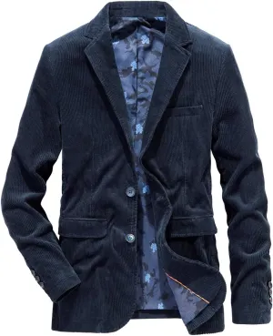chouyatou Men's Vintage Casual Work Wear Corduroy Suit Blazer Jacket Sport Coat