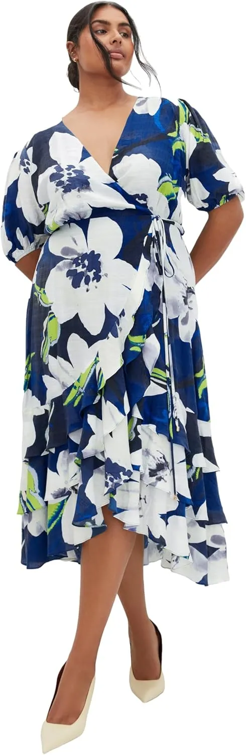 City Chic Women's Plus Size Dress - Bea Floral Wrap Midi