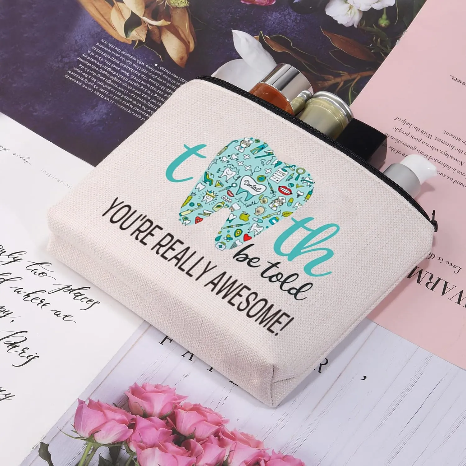 CMNIM Dental Makeup Bag Dental Hygienist Gifts Dentist Dental Assistant Graduation Gifts Tooth Be Told You're Really Awesome