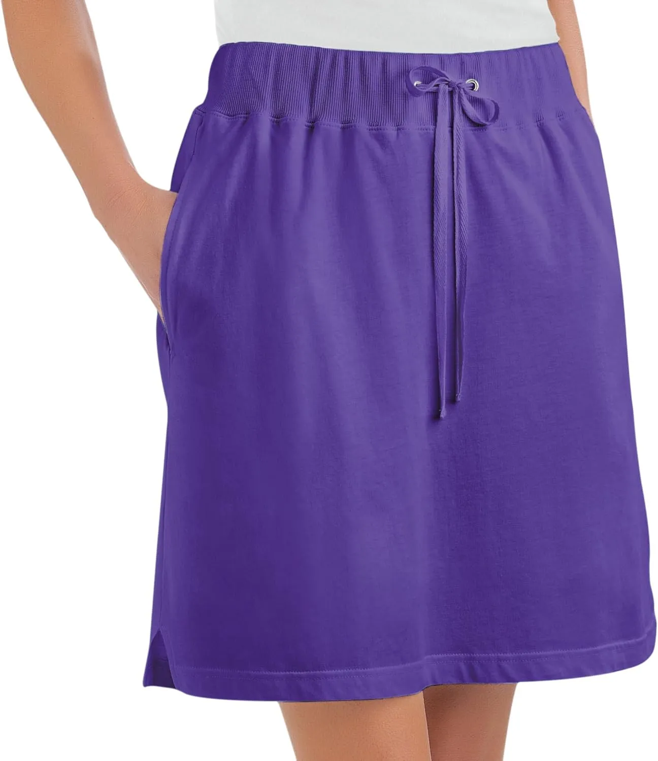 Collections Etc Drawstring Cotton Knit Pull-On Skort with Elastic Waistband - Casual Summer Apparel