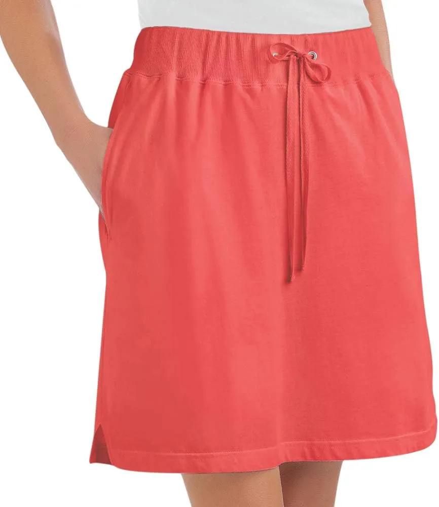Collections Etc Drawstring Cotton Knit Pull-On Skort with Elastic Waistband - Casual Summer Apparel