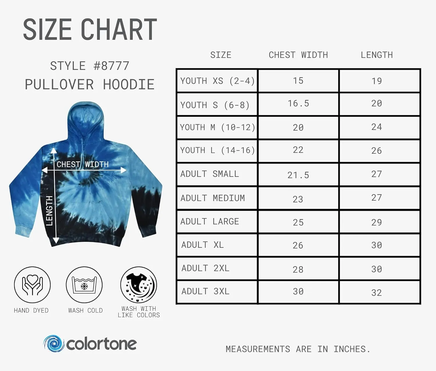 Colortone Kids Tie Dye Pullover Hoodies - Classic Fit No Drawstring Hooded Sweatshirts for Boys and Girls