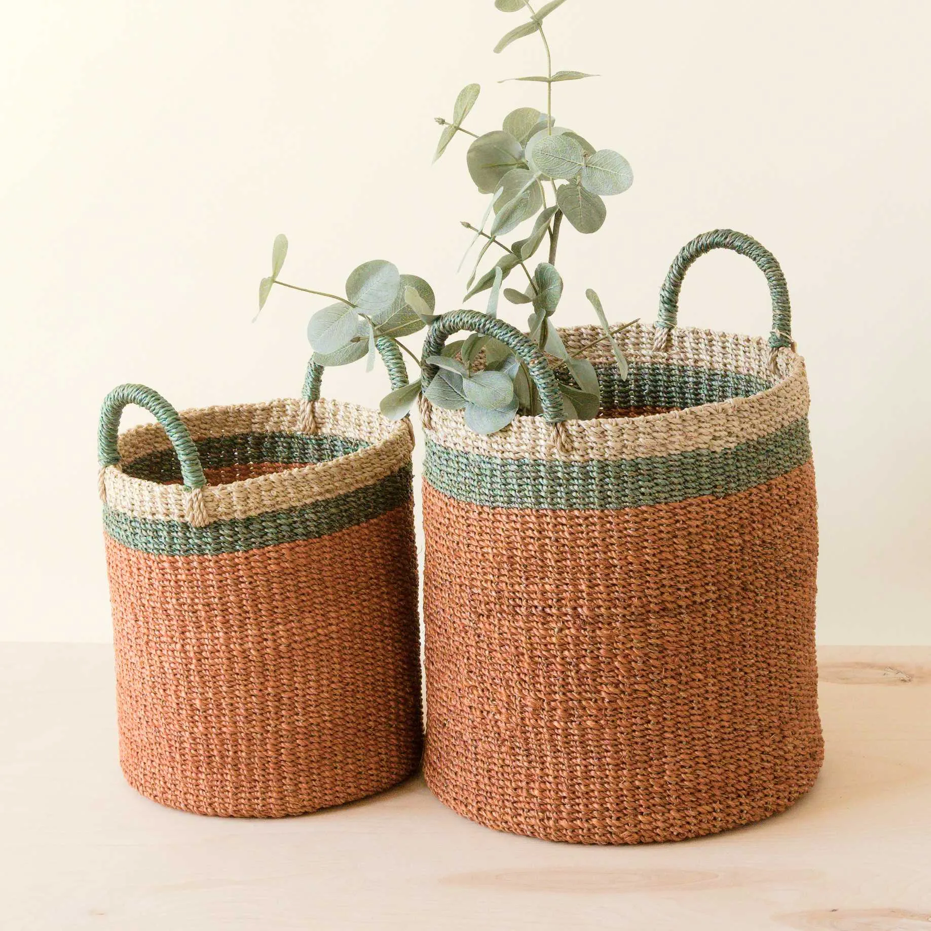 Coral Baskets with Handle, set of 2 - Woven Baskets | LIKHÂ