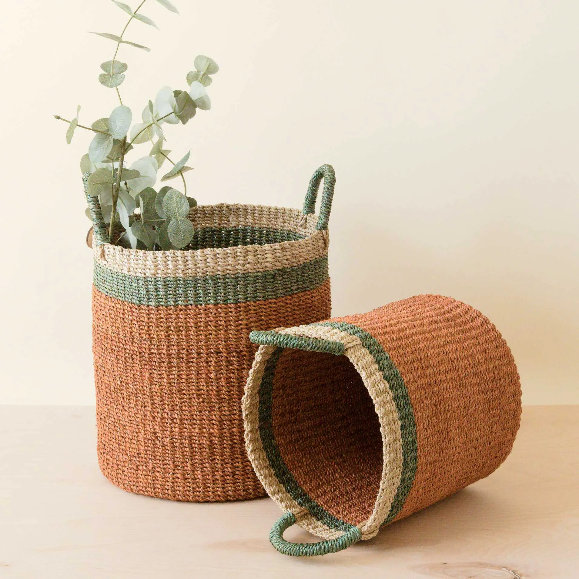 Coral Baskets with Handle, set of 2 - Woven Baskets | LIKHÂ