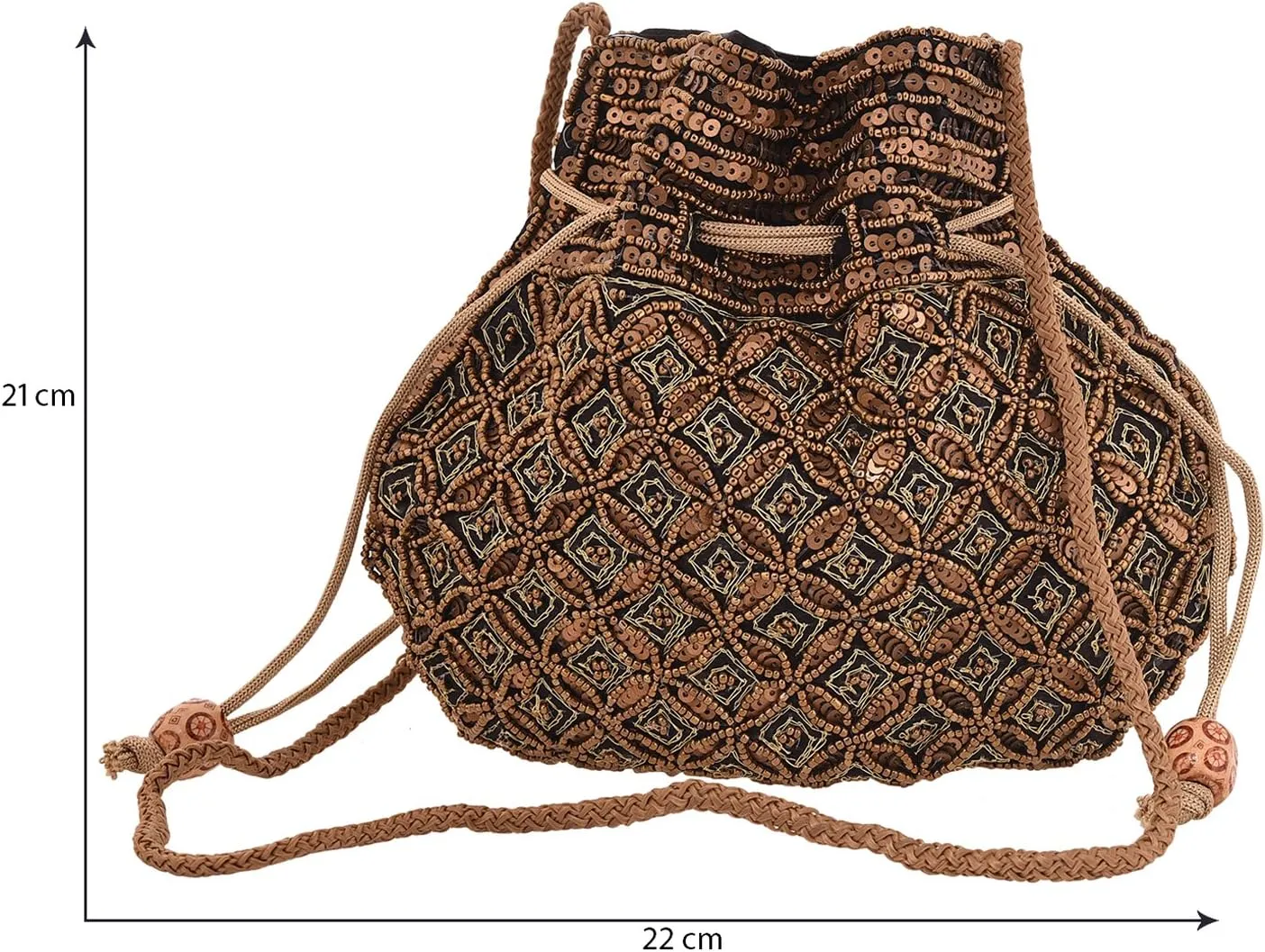 Craft Trade Women's Cotton Embroidered Potli Bag with Drawstring and Pearl Handle Pouch Golden Work Ladies Purse for Bridal