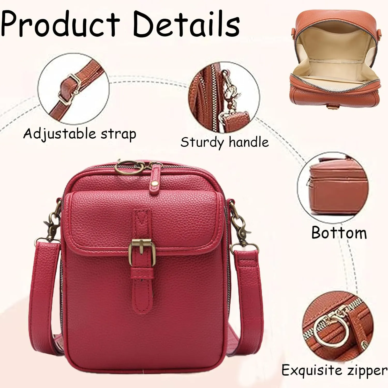 Crossbody Leather Bag, Satchel Purse Leather Cross Body Bag for Women With Multiple Compartments Card Slots