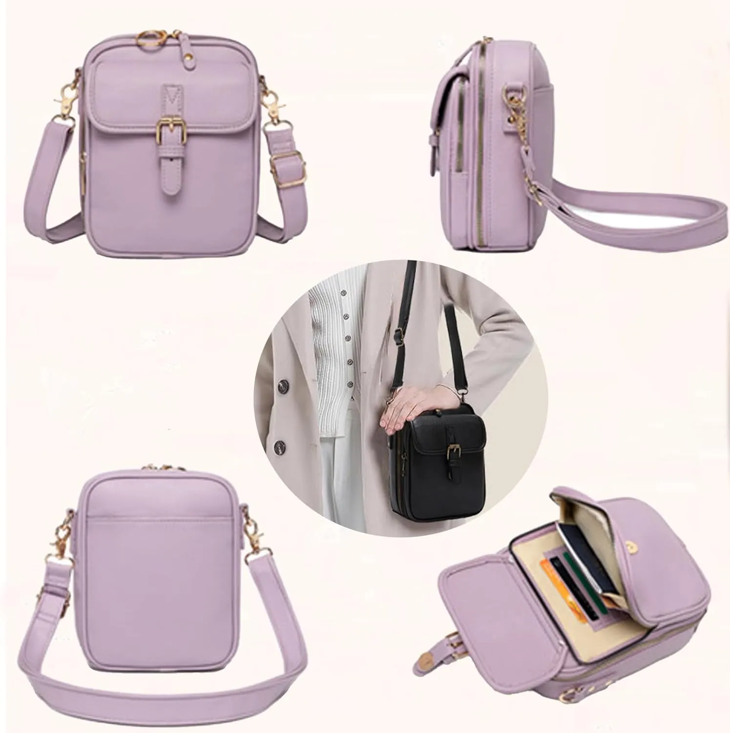 Crossbody Leather Bag, Satchel Purse Leather Cross Body Bag for Women With Multiple Compartments Card Slots
