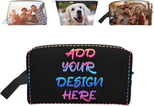 Custom Makeup Bag Personalized Design Your Own Photo Logo Name Cosmetic Bag Durable Lightweight Toiletry Pouch Suitable for Travel Study Gym Daily Storage Three Styles (Square Style)