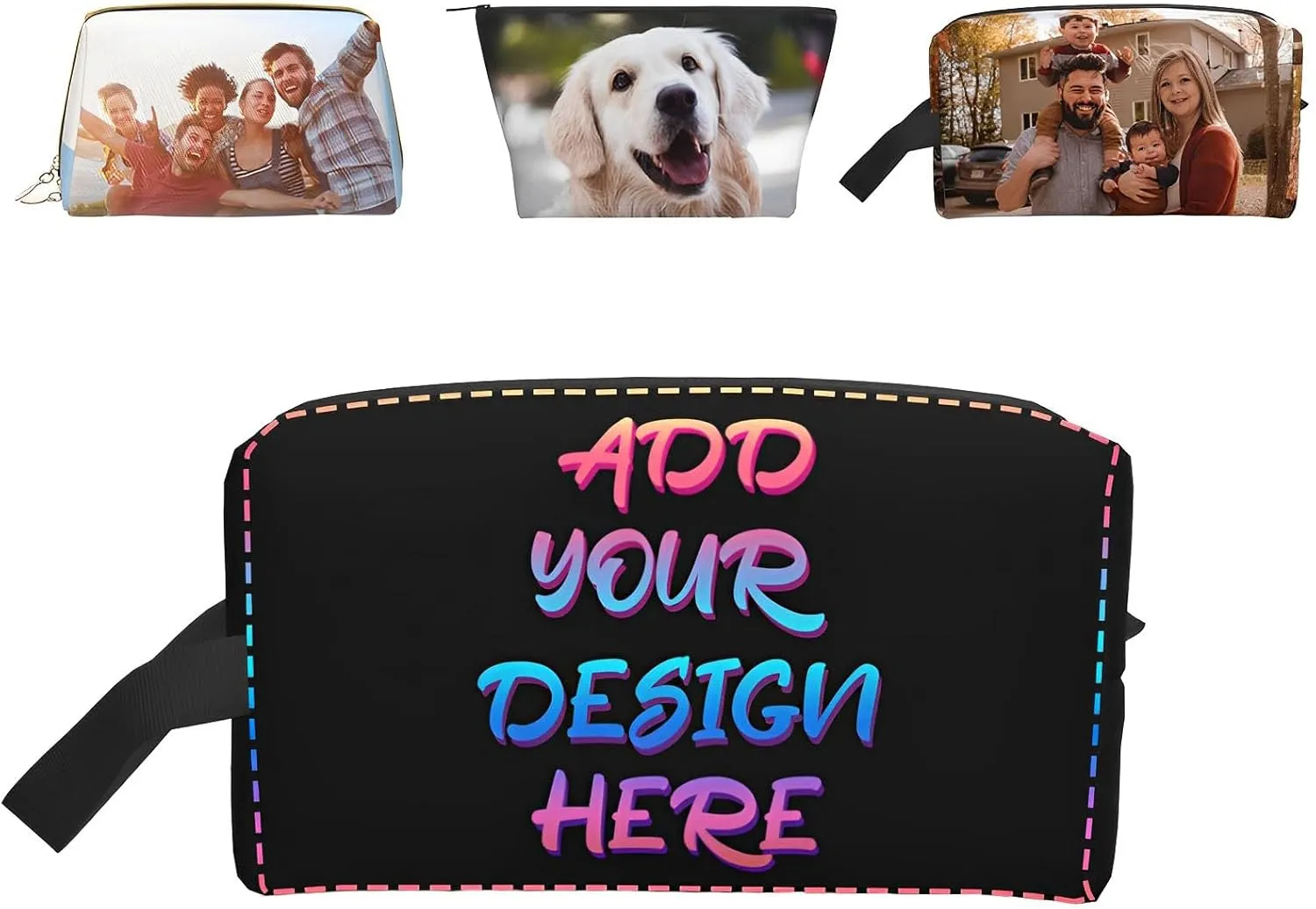Custom Makeup Bag Personalized Design Your Own Photo Logo Name Cosmetic Bag Durable Lightweight Toiletry Pouch Suitable for Travel Study Gym Daily Storage Three Styles (Square Style)