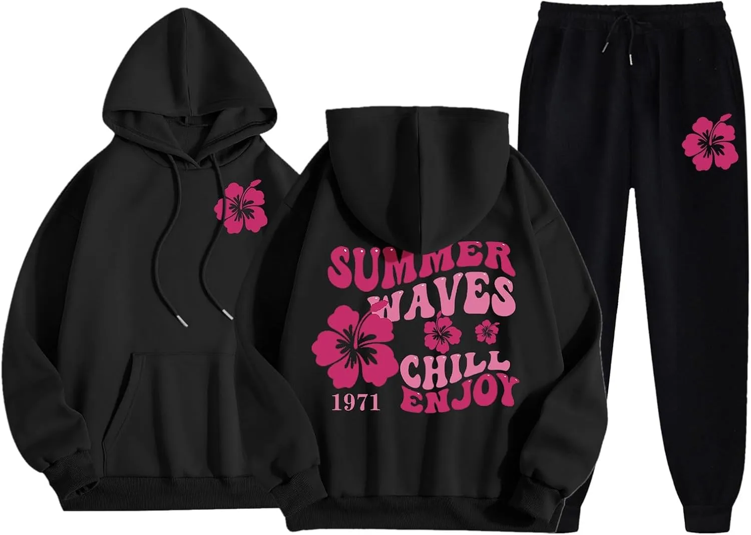 Cute 2 Piece Outfits for Women Teen Girls Preppy Puff Casual Hoodies Pockets Drawstring Pullover Oversized Sweatpants