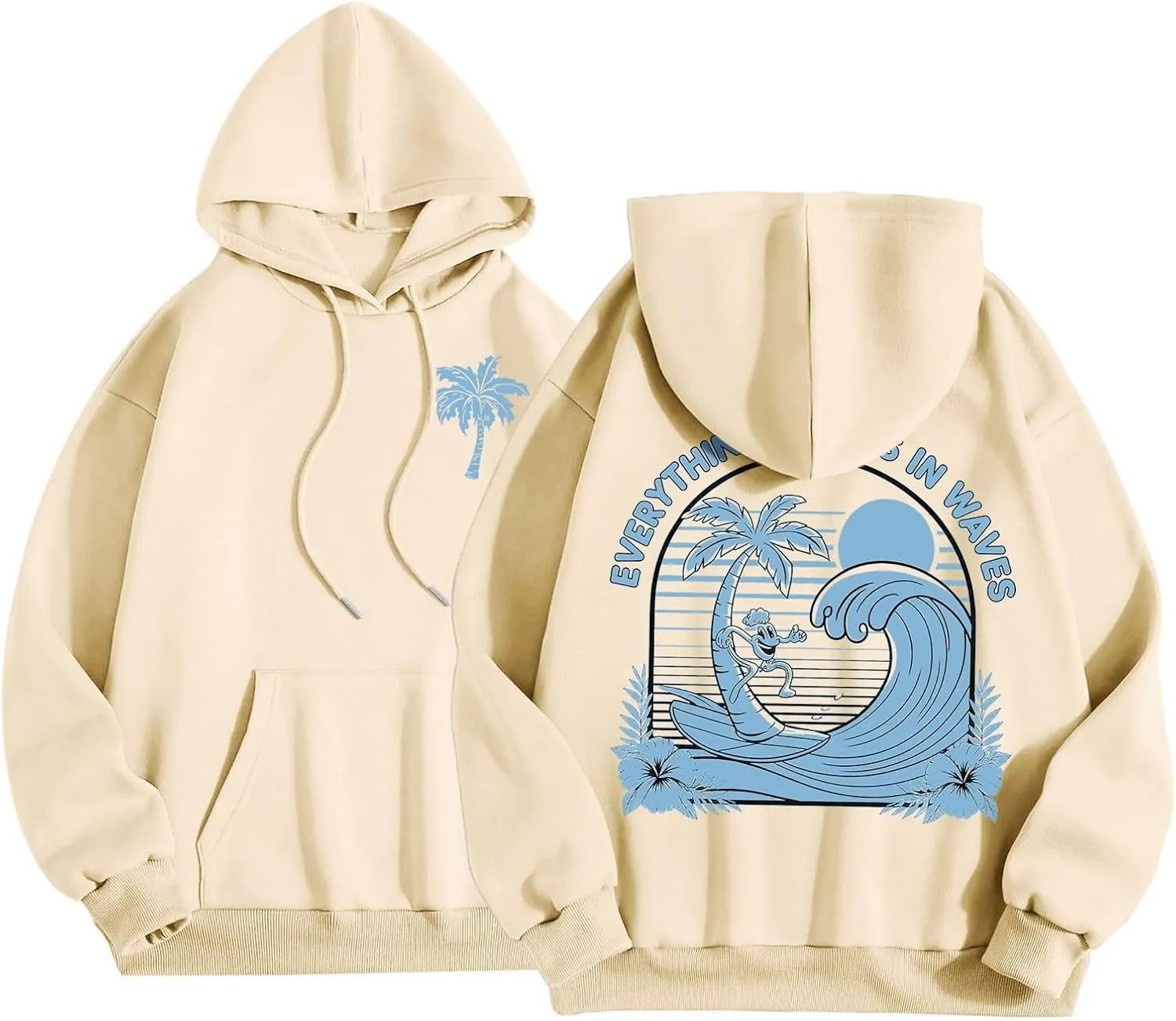 Cute 2 Piece Outfits Women, Teen Girls Preppy Puff Pullover Hoodies Pocket Drawstring Oversized Sweatpant Outfit Sets