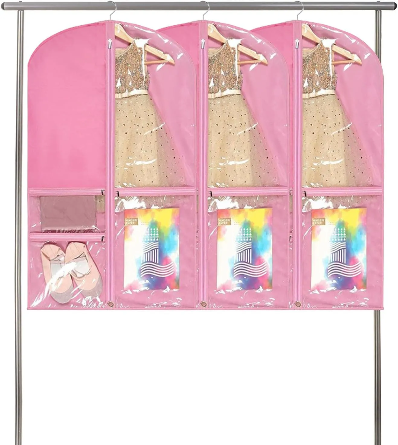 Dancewear Organizers Sleeve Portable Children Dance Costume Garment Bag with 5 Pockets Stylish Clothing Hanging