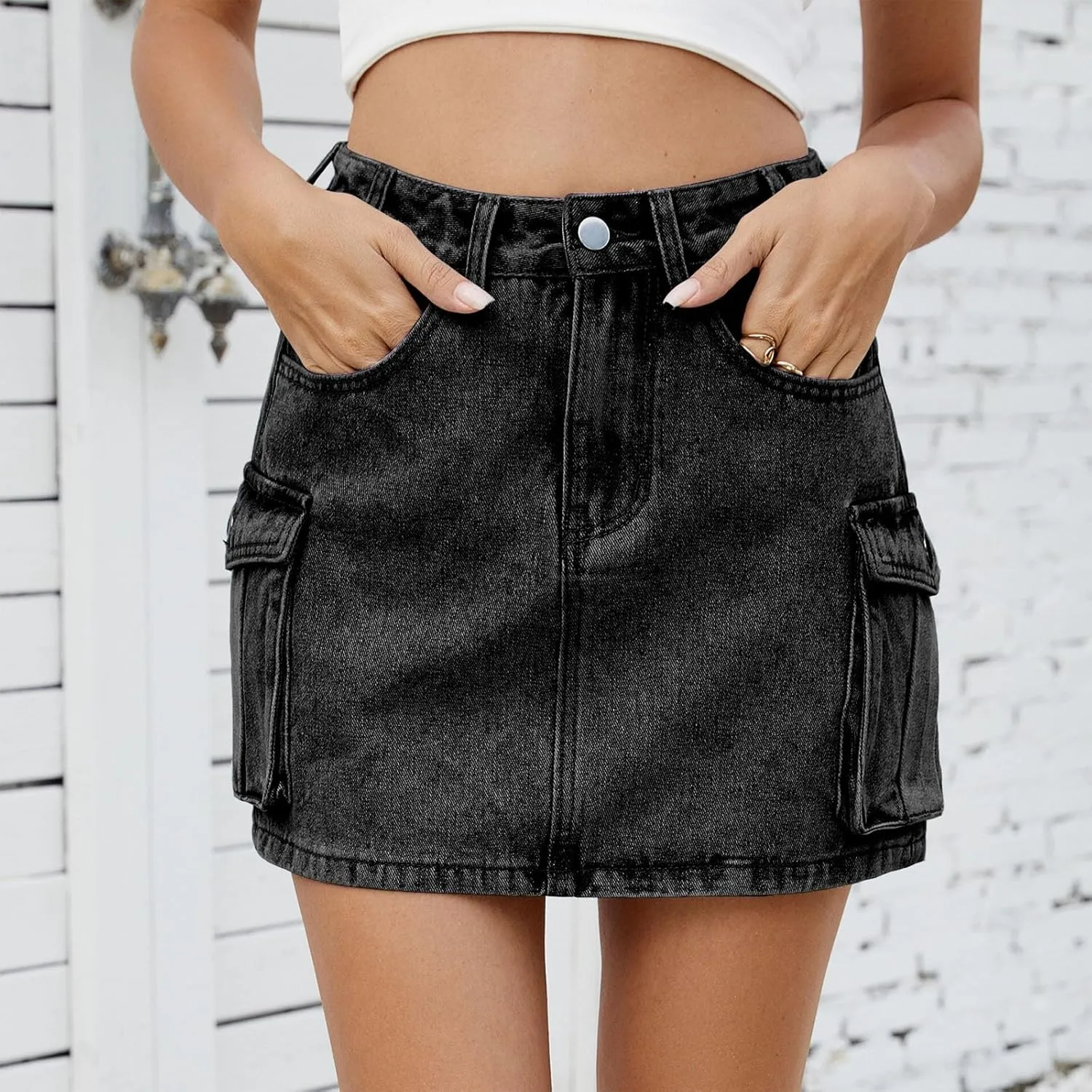 Denim Cargo Skirt Women Mini Pockets Street Jean Summer Outfits