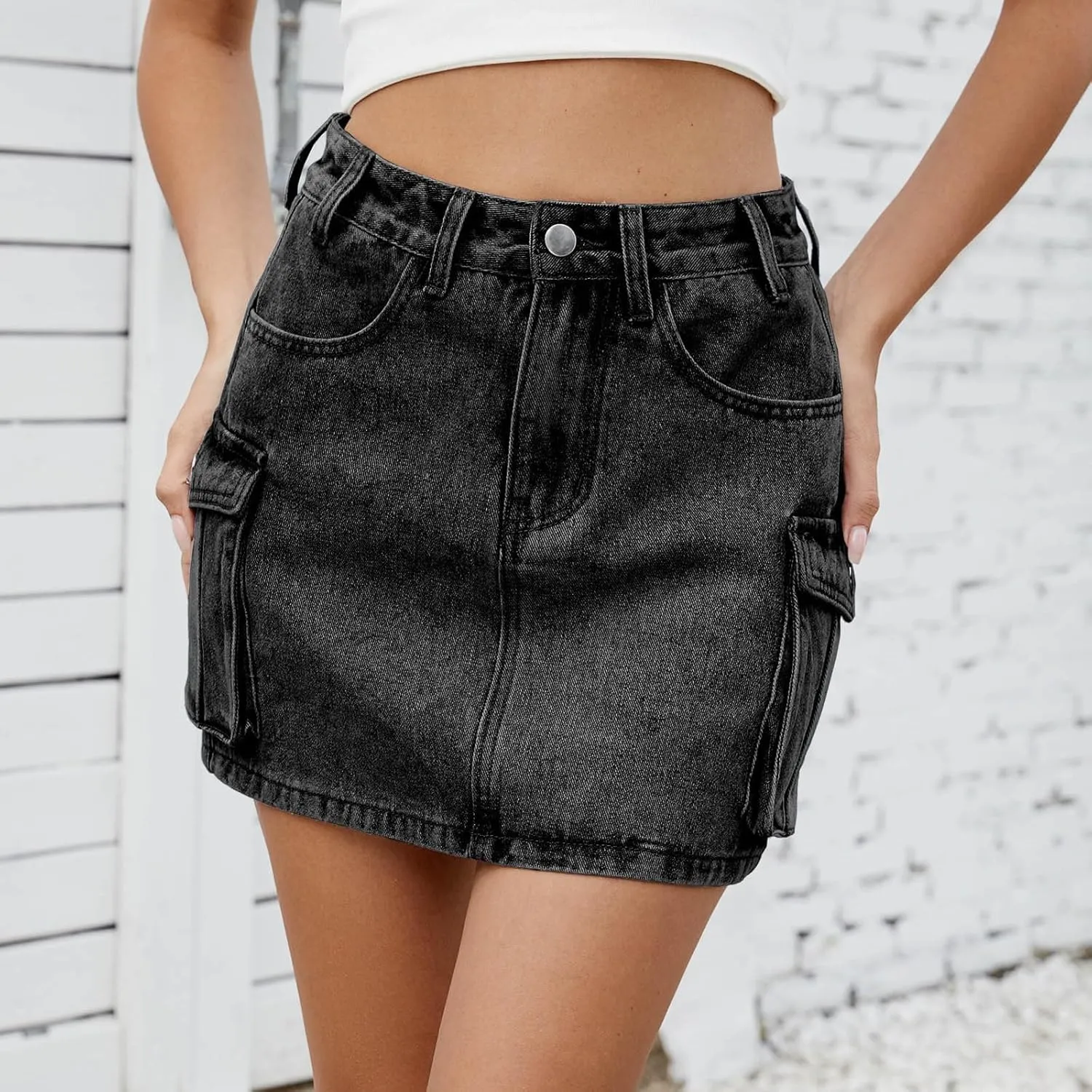 Denim Cargo Skirt Women Mini Pockets Street Jean Summer Outfits