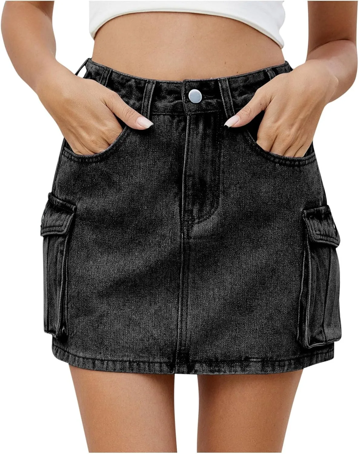 Denim Cargo Skirt Women Mini Pockets Street Jean Summer Outfits