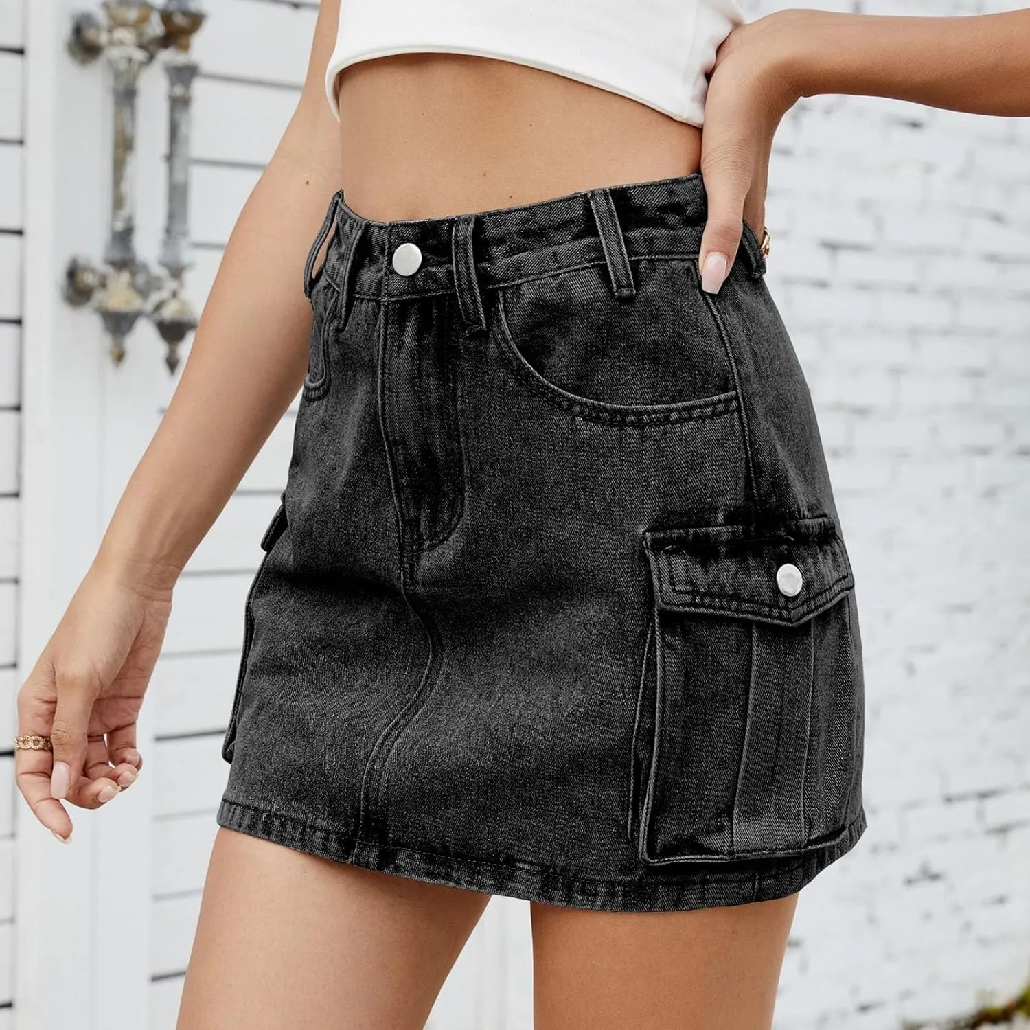 Denim Cargo Skirt Women Mini Pockets Street Jean Summer Outfits