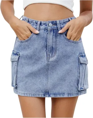 Denim Cargo Skirt Women Mini Pockets Street Jean Summer Outfits