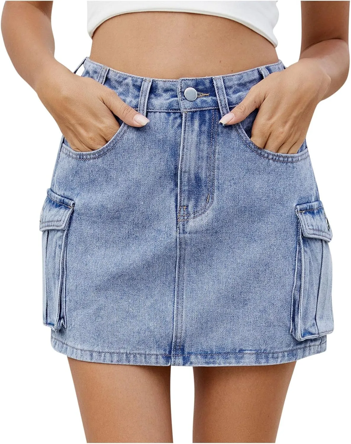 Denim Cargo Skirt Women Mini Pockets Street Jean Summer Outfits
