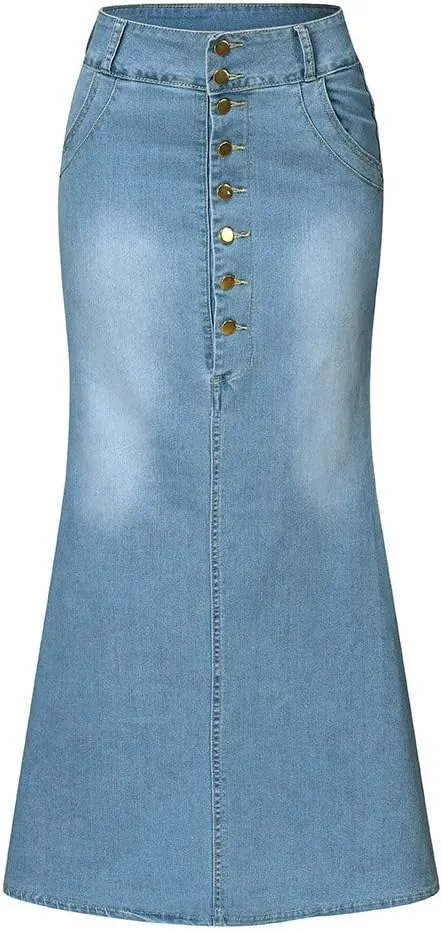 Denim Skirts for Women Stretch Denim Skirt Ladies Pencil Jeans Skirt Bodycon Slimming Long Skirt Knee Length Pencil Skirt