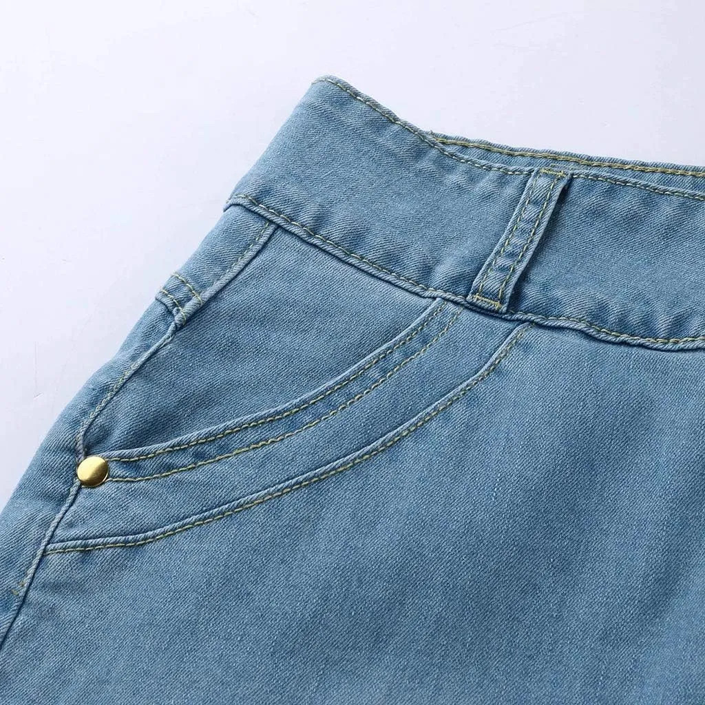 Denim Skirts for Women Stretch Denim Skirt Ladies Pencil Jeans Skirt Bodycon Slimming Long Skirt Knee Length Pencil Skirt