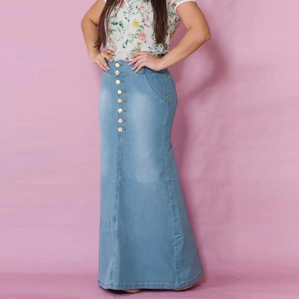 Denim Skirts for Women Stretch Denim Skirt Ladies Pencil Jeans Skirt Bodycon Slimming Long Skirt Knee Length Pencil Skirt
