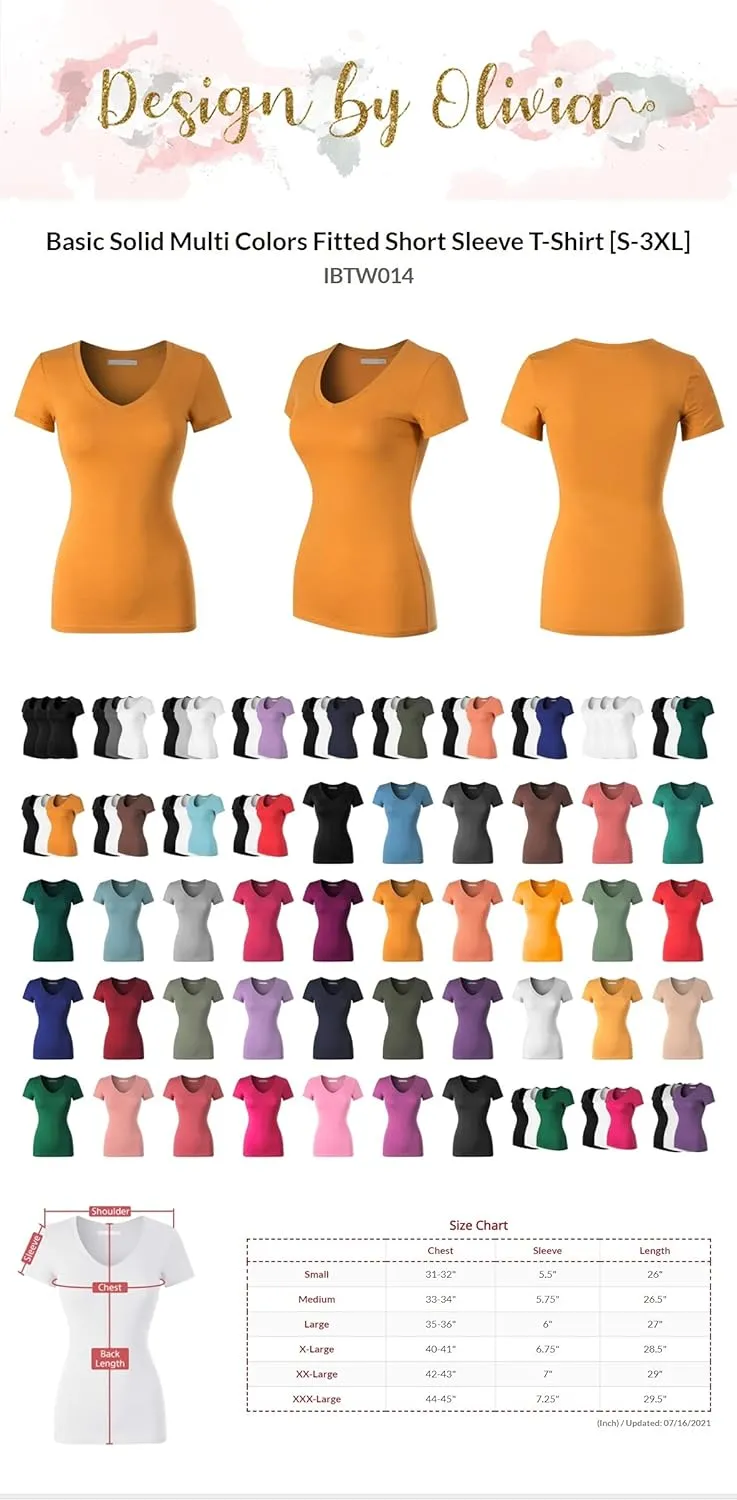 Design by Olivia Women's Basic Solid Multi Colors Fitted Short Sleeve T-Shirt [S-3XL]