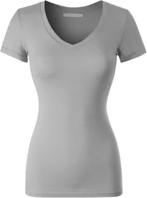 Design by Olivia Women's Basic Solid Multi Colors Fitted Short Sleeve T-Shirt [S-3XL]