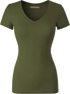 Design by Olivia Women's Basic Solid Multi Colors Fitted Short Sleeve T-Shirt [S-3XL]