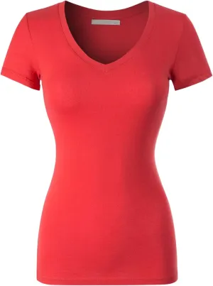 Design by Olivia Women's Basic Solid Multi Colors Fitted Short Sleeve T-Shirt [S-3XL]