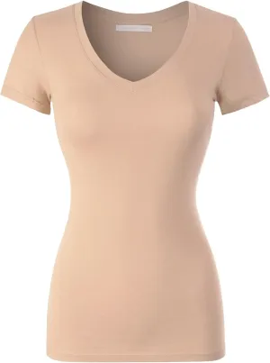 Design by Olivia Women's Basic Solid Multi Colors Fitted Short Sleeve T-Shirt [S-3XL]