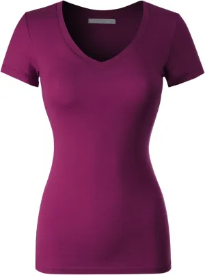 Design by Olivia Women's Basic Solid Multi Colors Fitted Short Sleeve T-Shirt [S-3XL]