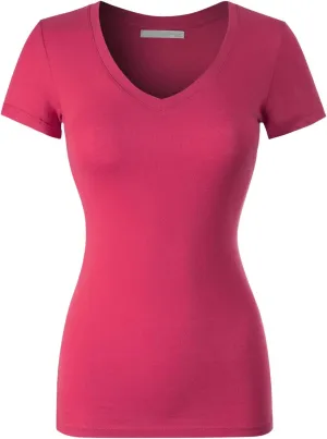 Design by Olivia Women's Basic Solid Multi Colors Fitted Short Sleeve T-Shirt [S-3XL]