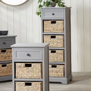 Devonshire Grey Wood 1 Drawer 4 Basket Tall Unit