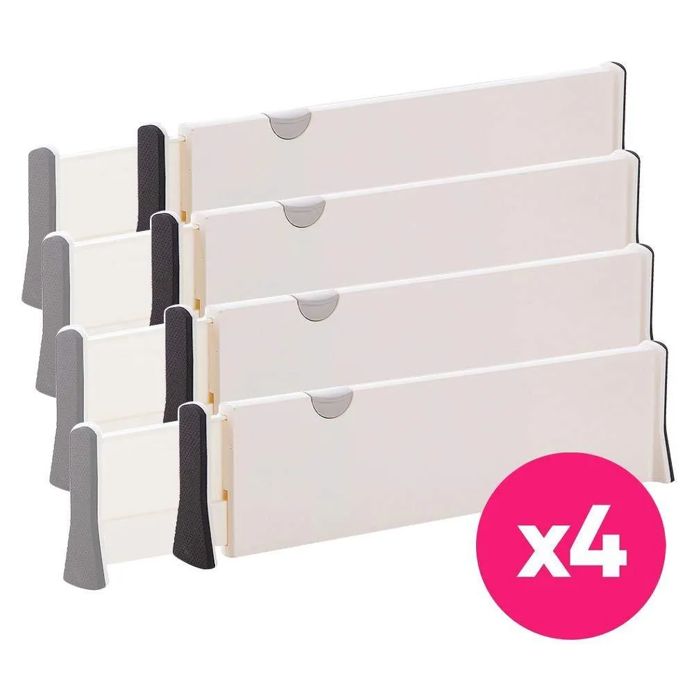DIOMMELL 4 Pack Adjustable Dresser Drawer dividers Organizers, Plastic Expandable Drawer Organization Separators for Kitchen, Bedroom, Closet, Bathroom and Office Drawers, White