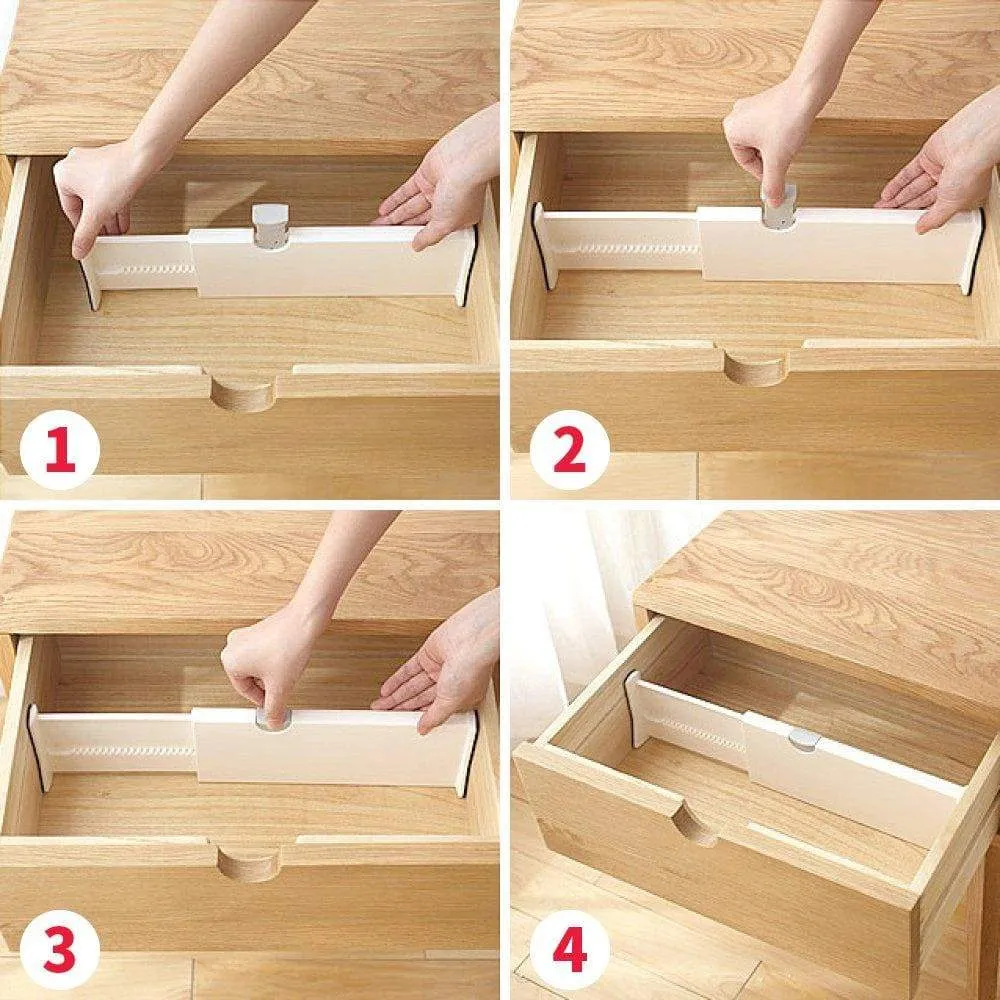 DIOMMELL 4 Pack Adjustable Dresser Drawer dividers Organizers, Plastic Expandable Drawer Organization Separators for Kitchen, Bedroom, Closet, Bathroom and Office Drawers, White