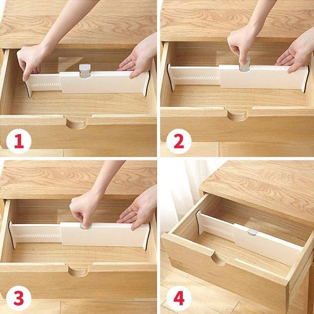 DIOMMELL 4 Pack Adjustable Dresser Drawer dividers Organizers, Plastic Expandable Drawer Organization Separators for Kitchen, Bedroom, Closet, Bathroom and Office Drawers, White