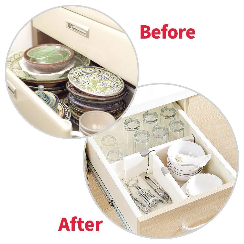 DIOMMELL 4 Pack Adjustable Dresser Drawer dividers Organizers, Plastic Expandable Drawer Organization Separators for Kitchen, Bedroom, Closet, Bathroom and Office Drawers, White